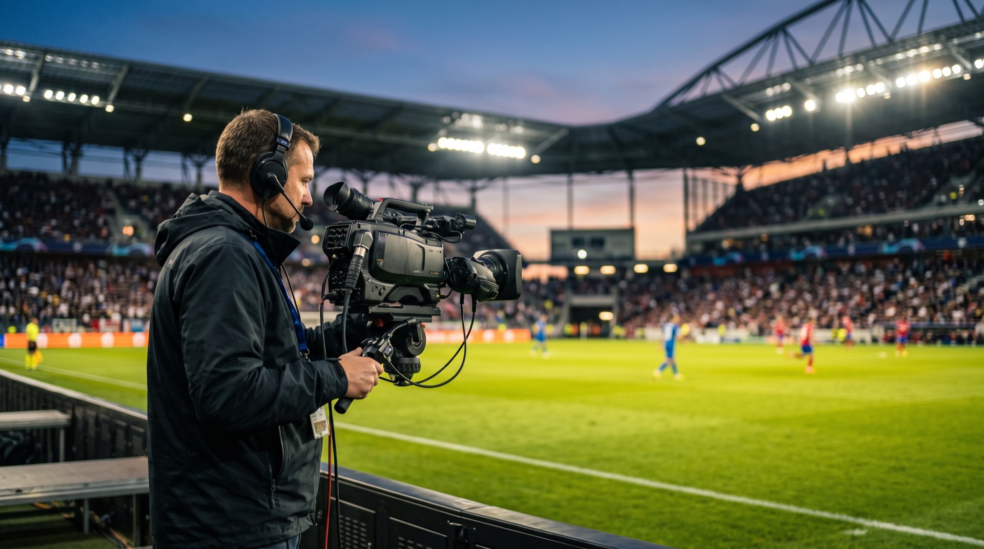 Kameramann bei einer Bundesliga-Übertragung im Stadion